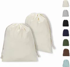 Neutral Zenith 巾着袋 2枚セット バッグインバッグに最適 無地 棉布 キャンバス製 おしゃれ かわいい 収納ポーチ インナーバッグ 旅行着替え袋 アクセサリーポーチ 小物入れ (ベージュ,  25x32cm)