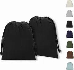Neutral Zenith 巾着袋 2枚セット バッグインバッグに最適 無地 棉布 キャンバス製 おしゃれ かわいい 収納ポーチ インナーバッグ 旅行着替え袋 アクセサリーポーチ 小物入れ (ブラック,  25x32cm)