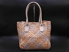 Leilian レリアン 本革 レザー 編み込み ハンド バッグ グレーｘベージュ ■■ レディース