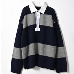 ANGELINA ボーダー ニット セーター ラガーシャツ レディース ウール 大人 秋 冬 おしゃれ 60代 50代 トップス 長袖 プルオーバー きれいめ ネイビー