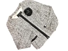 UNTITLED アンタイトル ウール混 ツイード コサージュ付 ノーカラー ジャケット size1/白ｘ黒 ◇■ レディース