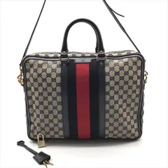 良品 GUCCI グッチ GGキャンバス ビジネス バッグ 2WAY ハンド ショルダー バッグ シェリーライン ネイビー メンズ ブランド 鞄 r748
