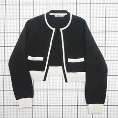 ◇ ⊇ マウジー MOUSSY バイカラーニットカーディガン ブラック系 レディース E  【1512220074628】
