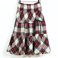 【美品】ピンクハウス★ロマンティックなフリルが裾から覗く♪ タータンチェック柄フレアスカート たくしあげ 赤系 z17174