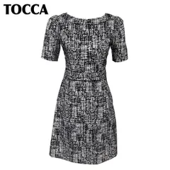 【美品】 TOCCA 半袖Aラインフレアワンピース 白×黒 0
