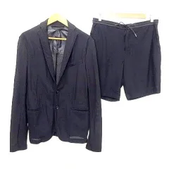 ザラ ZARA セットアップ テーラードジャケット ショートパンツ メッシュ 48 M 黒 ブラック A0113