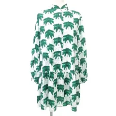 エイチ&エム H&M タグ付き ボタニカル柄 ワンピース ひざ丈 長袖 M グリーン A0114