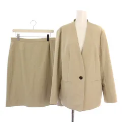 アンタイトル UNTITLED セットアップ スーツ 上下 ノーカラージャケット 総裏地 シングル 1B タイトスカート ひざ丈 44 ベージュ /BM