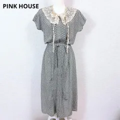 PINK HOUSE 半袖ロングフレアワンピース 首襟レース ドット