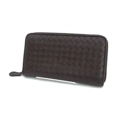 BOTTEGA VENETA / ボッテガヴェネタ ◆イントレチャート ラウンドファスナー長財布 ブラウン 【財布/サイフ/ウォレット/wallet/コイン】 ブランド【中古】 