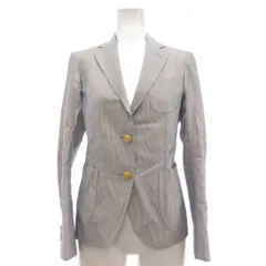 ドレステリア DRESSTERIOR 美品 テーラードジャケット 金ボタン 絹 シルク 36 青 ブルー 白 ホワイト ストライプ柄 /YJ ■YHS14