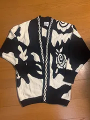 LESLIE  レスリー　カーディガン　ガウン　ニット　花柄　モノトーン　薔薇　ブラック×ホワイト