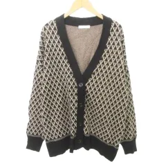 グローバルワーク GLOBAL WORK 総柄 ニット カーディガン 長袖 Vネック 厚手 フリーサイズ 黒 ブラック ■GY99