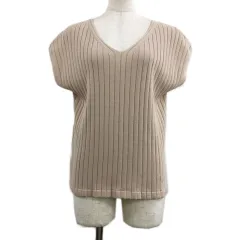 ナチュラルビューティーベーシック NATURAL BEAUTY BASIC セーター ニット プルオーバー Vネック リブ フレンチスリーブ M ベージュ ピンク