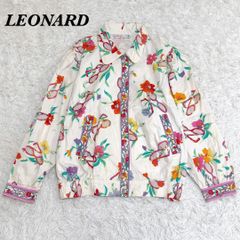 LEONARD 花柄 トリム ノーカラージャケット 半袖 コットン 総柄 M