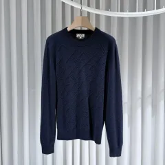 L / エルメス Hロゴ カシミア ネイビー ニット