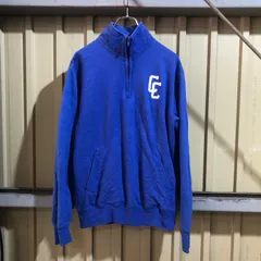 1496 Champion ハーフジップ トレーナー ブルー S チャンピオン スウェット ワンポイント刺繍ロゴ 古着卸 アメリカ仕入