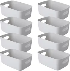 I'm so happy 収納ボックス プラスチックケース 小物 持ち手付き 持ち運び 引き出し 整理 キッチン 8個 (グレー,  17x24x10cm)
