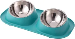 I'm so happy フードボウル 斜め ステンレス 犬 猫 ペットボウル 餌台 餌入れ 水入れ ご飯皿 15度の傾斜 (グリーン, ダブルボウル)のサムネイル