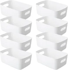 I'm so happy 収納ボックス プラスチックケース 小物 持ち手付き 持ち運び 引き出し 整理 キッチン 8個 (ホワイト,  17x24x10cm)