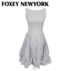 【美品】 FOXEY NEWYORK ノースリーブワンピース 38 紺ストライプ