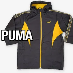PUMA プーマ キッズ 中綿ジャケット ベンチコート 140 ブラック イエロー フリース裏地 サイドライン ロゴテープ フード付き 防寒 スポーツ サッカー 野球 少年団