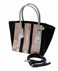 プラダ ハンドバッグ 2WAY トートバッグ 1BA037 ショルダーバッグ レザー スウェード ブラック ピンク 黒 シルバー ストラップ付き PRADA