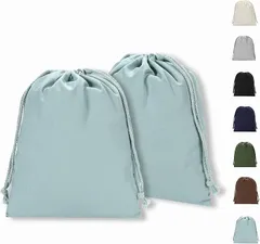 Neutral Zenith 巾着袋 2枚セット バッグインバッグに最適 無地 棉布 キャンバス製 おしゃれ かわいい 収納ポーチ インナーバッグ 旅行着替え袋 アクセサリーポーチ 小物入れ (ペールブルー,  25x32cm)