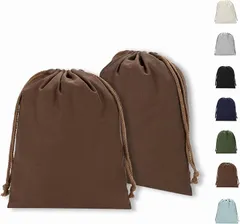 Neutral Zenith 巾着袋 2枚セット バッグインバッグに最適 無地 棉布 キャンバス製 おしゃれ かわいい 収納ポーチ インナーバッグ 旅行着替え袋 アクセサリーポーチ 小物入れ (ブラウン,  25x32cm)
