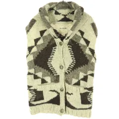 Ray Beams レイビームス ネイティブ柄 ノースリーブ ショールカラー カウチン ニットベスト ブラウン系 レディース 古着