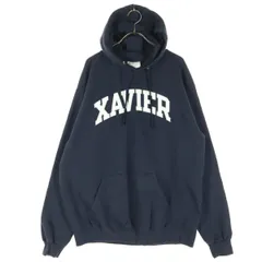 Champion チャンピオン 裏起毛 英字プリント 長袖 ボア ニット パーカー 2XL ブラック メンズ 古着