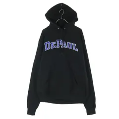 美品 Champion チャンピオン プリント 長袖 裏起毛 スウェットパーカー M ブラック メンズ 古着