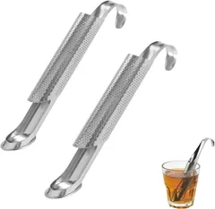 Neutral Zenith ティーストレーナー 茶こし ステンレス製 ディフューザー 吊り下げフック ルースリーフティー お茶用品 キッチン雑貨 抗菌 持ち運び便利 (シルバー,  2本セット)