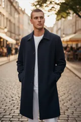 COMME CA DU MODE コムサ・デ・モード ロングコート ステンカラー　メンズ　ビジネス　フォーマル　モード ステンカラーコート ブラック【中古】 メンズ