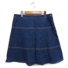 クミキョク 組曲 KUMIKYOKU デニム フレア スカート ひざ丈 大きいサイズ コットン混 サイドジップ 6 青 ブルー /NT21
