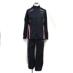アシックス asics ウィンドブレーカー スポーツウェア セットアップ ジャンパー ロゴプリント 裏起毛 パンツ ストレート ジップアップ L 黒 ブラック ピンク /NT1