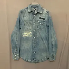 S ディーゼル ディストレスド ダメージ デニム ウェスタン シャツ
