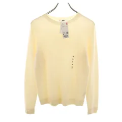 未使用 UNIQLO ユニクロ 3D カシミヤ100％ 長袖 クルーネック セーター M アイボリー ニット レディース 古着