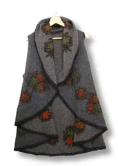 【未使用】ノースリーブ サーキュラーフローラルニット羽織ベスト/羽織ジャケット  フラワー花柄刺繍カーディガン  リバーシブル グレー フリーサイズ ■管理番号L29736AWS26-260116-10（990）