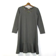 ローラアシュレイロンドン ロングワンピース トップス 長袖 ビジュー レディース 2サイズ グレー LAURA ASHLEY london 【中古】