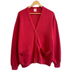80's〜 vintage ビンテージ USA製 JERZEES ジャージーズ スウェットカーディガン 裏起毛 Ｖネック フロントボタン 赤 レッド ONE SIZE No.M102