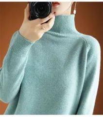 ウール混 ニットセーター レディース ハイネック ニット 未使用 セーター ゆったり 体型カバー ショート丈 リブ二ット 無地 長袖 暖かい 防寒 保温 トップス カジュアル おしゃれ 可愛い シンプル 冬