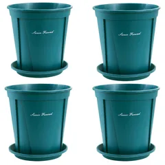 新品 植木鉢 スリット鉢 観葉植物 プラスチック スリット植木鉢 底皿付き ４個セット (グリーン 4号)