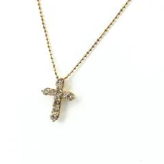 クロスモチーフ デザインネックレス YG イエローゴールド ペンダント 十字架 ネックレス K18 ダイヤモンド レディース 【中古】