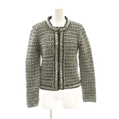 トリーバーチ TORY BURCH ツイード ニットジャケット XS/TP 白 ホワイト 黒 ブラック 織り柄 ノーカラー 長袖 /AG ■OSのサムネイル