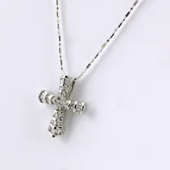 クロスモチーフ デザインネックレス WG ホワイトゴールド ペンダント 十字架 ネックレス K18 WG ダイヤモンド レディース 【中古】