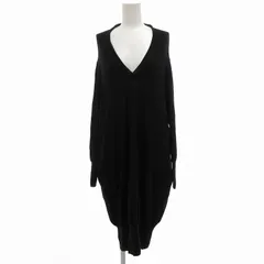 ミズイロインド mizuiro ind ハイゲージVネックワンピース ウール コクーンシルエット ひざ丈 黒 ブラック /UO ■GY39