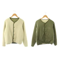 コロンビア Columbia リバーシブルボアブルゾン ノーカラージャケット S アイボリー カーキ /ES ■OS