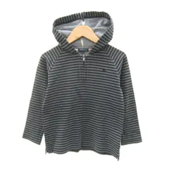 バーバリー ロンドン BURBERRY LONDON カットソー フード付き プルオーバー ボーダー柄 130A グレー 黒 ブラック ハーフジップ /SY15 ■GY58 男の子