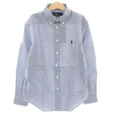 ラルフローレン RALPH LAUREN ギンガムコットンポプリンシャツ ボタンダウン 長袖 ポニー刺繍 タグ付き 150 青 ブルー 白 ホワイト CWPOWOVY6820201 /YT